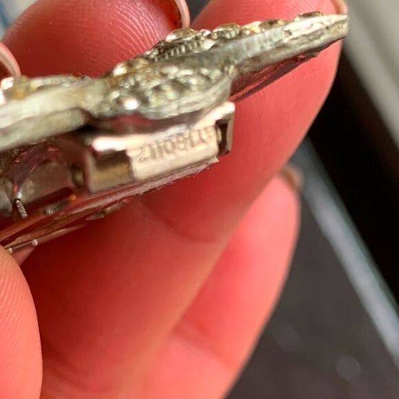 Old 30s PAT PEND AT180112 Rhinestone Dress clip, Stamped - Picture 5 of 5